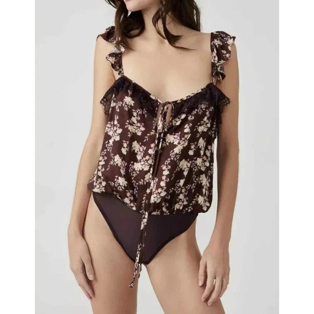 Intimately Free People XL Bodysuit Take It Away Brown Floral Lace Cottagecore - Picture 11 of 11